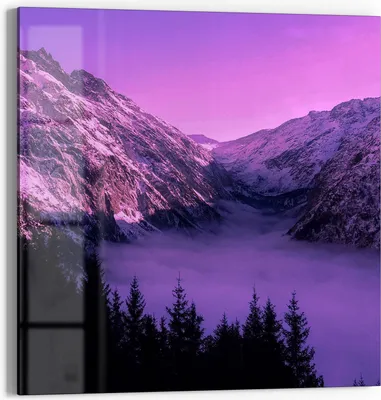 Produktbild von DEQORI Glasbild Echtglas 30x30 cm 'Alpenglühen im Nebel' Wandbild Bild modern Deko