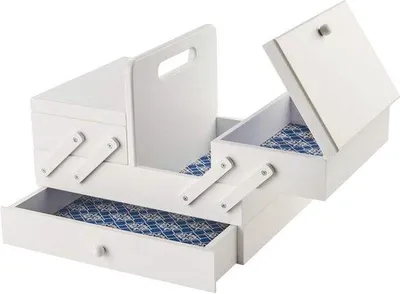 Productafbeelding van Famanu opbergdoos met 2 niveaus en vakken - Wit met geometrisch patroon