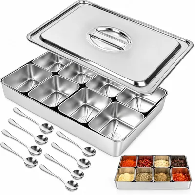 Produktbild von Edelstahl-Gewürzhalterung – Gewürzbox mit 8 Fächern und Deckel