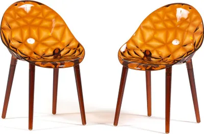 Immagine prodotto di Set di 2 sedie in policarbonato trasparente con effetto diamante, dal design moderno ed elegante, robuste e impilabili, ideali per cucina, sala da pranzo, ufficio o bar - DIAMANTE - Ambra