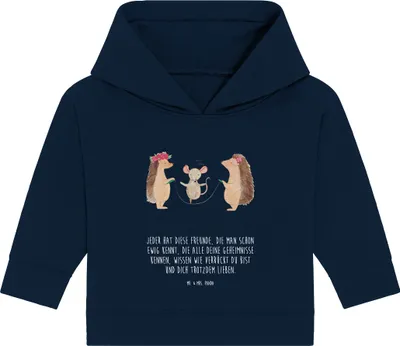 Produktbild von Mr. & Mrs. Panda Organic Baby Hoodie Igel Seilhüpfen 12. - 18. Monat - French Navy - Geschenk, Lustige Sprüche, Kindergarten, Seilspringen, Kapuzenshirt, Maus, Kinder
