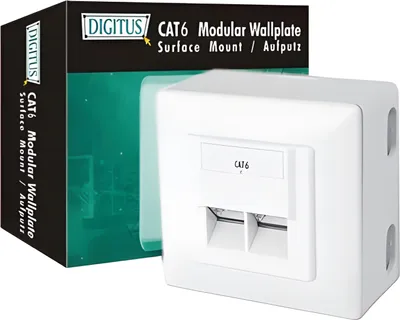 Image de Prise en saillie DIGITUS Cat6 2xRJ45 blindée blanc de signalisation