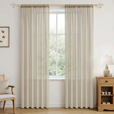 Productafbeelding van Voile gordijnen set van 2 - 245 x 140 cm - semi-transparant - linnenlook - voor woonkamer en slaapkamer