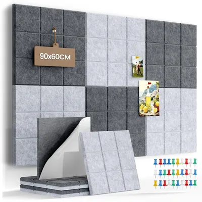 Produktbild von 6 Stück Filz-Pinnwand, selbstklebend, 30 x 30 cm, mit 30 Reißzwecken, Memoboard, Wanddekoration für Büro, Küche, Fotos, Notizen