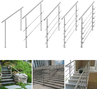 Immagine prodotto di Jopassy ringhiera corrimano in acciaio inox per scale interne ed esterne con 2 montanti per balcone balaustra scale - 180cm 3 traverse