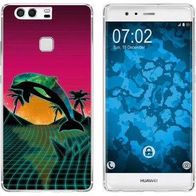 Produktbild von PhoneNatic Case kompatibel mit Huawei P9 Silikon-Hülle Retro Wave Delphin M1