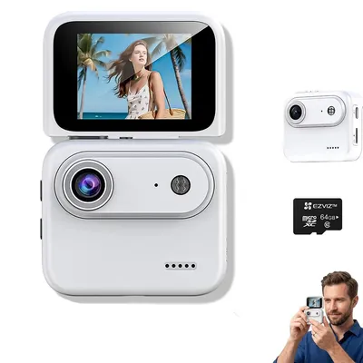 Produktbild von 4K Actionkamera mit Flip-Screen, 143° Weitwinkel, Bildstabilisierung, 6h Akkulaufzeit, 128GB erweiterbar, tragbar für VLOG, Outdoor, Sportaufnahmen