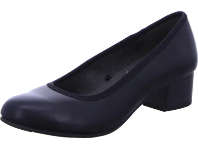 A single black pump shoe is shown against a white background.