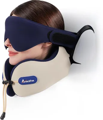 Zdjęcie produktu dla Poduszka podróżna pod kark do samolotu, miękki materiał, z maską 3D do spania, do podróży