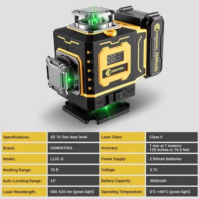 Image de Niveau laser 16 lignes avec trépied et lumière verte - Auto-nivelant - 360 degrés pour la construction