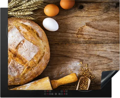 Produktbild von KitchenYeah© Herdabdeckplatte Brot - Eier - Küche , 65x52cm, Küche Deko, Glaskeramikkochfeld Herdabdeckung, Abdeckplatte fùr Kochfeld