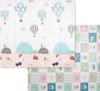 Obrázok produktu pre KiddyMoon Play Mat Detská podložka Obojstranná plaziaca sa podložka Mat Foam Mat Pre deti Detská podložka Detský priateľský vzor Vývoj ihriska Pohodlný Ideálny pre interiéry a exteriéry 180X200x1cm, s