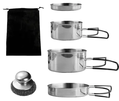 Image de Ensemble de casseroles et ustensiles de cuisine pour camping, 9 pièces, idéal pour les activités de plein air