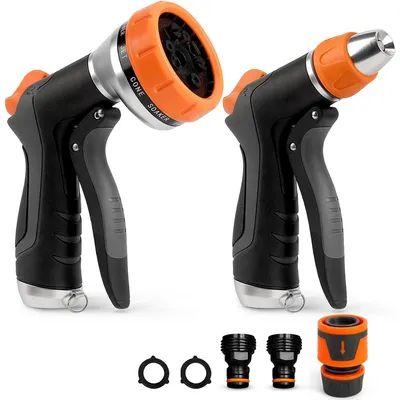 Produktbild von 2 Stück Gartenbrause-Spritzpistole mit 12 Funktionen – Inklusive Schnellanschluss und Dauerarretierung, frostsicher, als Hochdruck-Handbrause