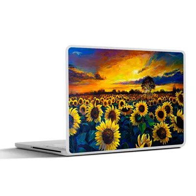 Produktbild von MuchoWow® Laptop Aufkleber Sticker Cover Gemälde - Ölfarbe - Blumen - Sonnenblume 32.5x23.5 cm - Sticker für Laptop - Selbstklebend