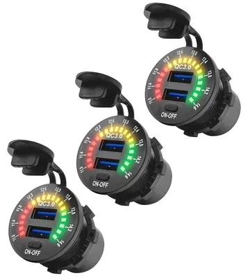 Produktbild von ProRide 12V USB-Einbausteckdose 2-fach QC3.0 Schalter Voltmeter 3 Stück