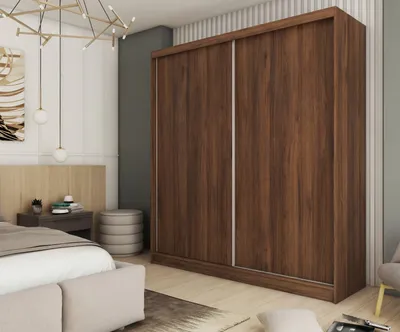 Produktbild von Masseno Schiebetürenschrank SOFIA 200/216/61 cm Modern Kleiderschrank 2-türig Nussbaumfarben