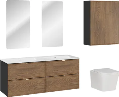 Immagine prodotto di Mobile Bagno 120 Cm Con Doppio Lavabo, Specchi E Wc