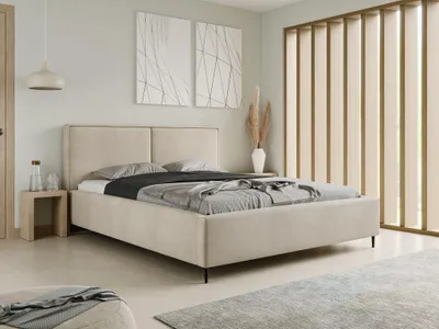 Produktbild von Polsterbett 140x200 mit Bettkasten & Metallrahmen ZEN Amon Samt Beige inkl. Lattenrost Gasdruckfeder (Ohne Matratze)