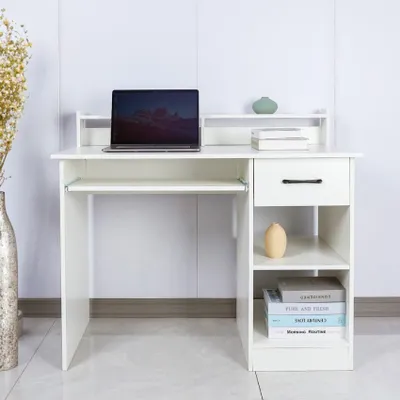 Produktbild von Weisser platzsparender Bürotisch obere Schublade Schiebeplatte Drums Light