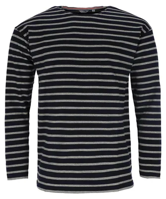 Produktbild von modAS Herren Shirt Bretonisches Streifenshirt - Ringelshirt Streifenshirt Langarmshirt mit Streifen aus Baumwolle in Blau/Grau-Melange Größe 44