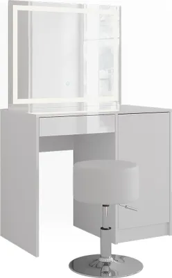 Produktbild von Schminktisch Vicco Sherry Weiß/Weiß Hochglanz 89.8 cm mit LED-Spiegel und Hocker, Model 57705