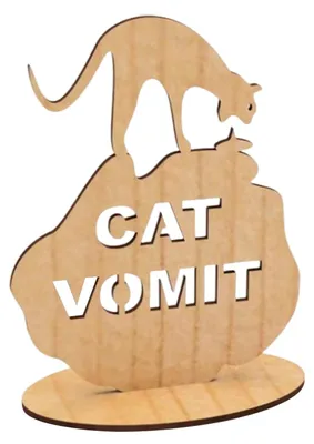 Produktbild von Lustiges Warnschild „Katzenkotze“ aus Holz, ideal für den Schreibtisch, als Scherzgeschenk für Kollegen und Katzenbesitzer.