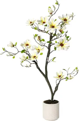 Productafbeelding van Kunstmagnolietak 120 cm – Realistisch kunstplant met witte bloemen – Decoratie voor binnen en buiten