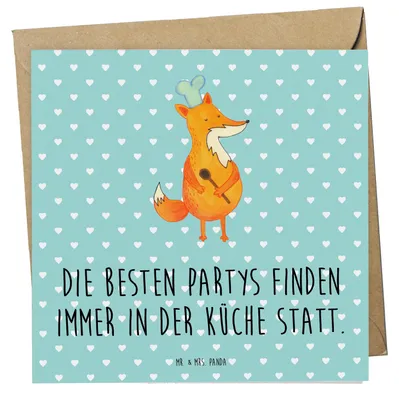 Produktbild von Mr. & Mrs. Panda Glückwunschkarte Fuchs Koch - Türkis Pastell - Geschenk, Party, Grußkarte, Bäcker, anlasskarte, Klappkarte, Chefkoch, faltkarte, doppelkarte, Kochen