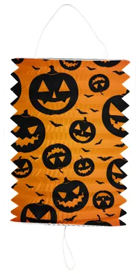 Image de Lanterne à tirer / lampion citrouille Halloween orange/noir - 16x22 cm