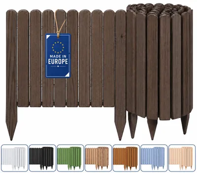 Produktbild von Woodygift Beeteinfassung Holz Rollzaun Gartenzaun Rasenkante Palisade Flexibler Rollborder für Beet und Rasen Dunkelwalnuss 40x200 cm