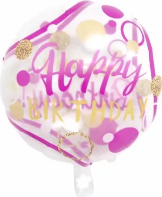 Produktbild von Folienballon Happy Birthday rund 45 cm, Transparent gold pink