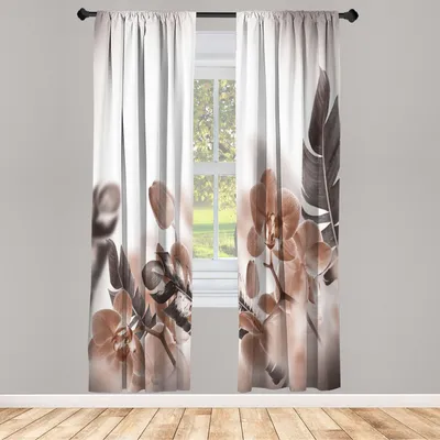 Produktbild von ABAKUHAUS Tropisch Vorhänge 2 Panel Set für Wohnzimmer Schlafzimmer Nachbildung, Exotische Orchideen Blüten Blätter Auf Unscharfen Hintergrund Floral Themed Moderne Kunst, 150 cm x 225 cm, Hellbraun