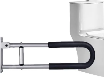 Image de Tabouret de toilette - Rabattable vers le bas - Barre d'appui - 60 cm - 120 kg - Argent - Coussin noir