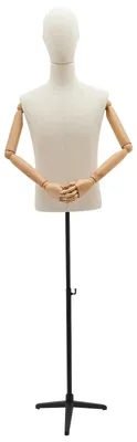 Obrázek produktu pro Mužská figurína pro krejčovství – torzo – pohyblivá hlava a ruce – výškově nastavitelná (134–193 cm) – nosnost 7,5 kg – velikost M