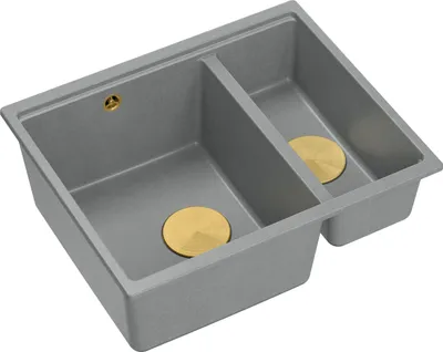 Obrázok produktu pre QUADRON drez 1,5 misky | rozmery: 55,5 x 46 x 22 cm | LOGAN 150 | podomietkový drez GraniteQ granitový drez so sifónom | sivá + zlatá