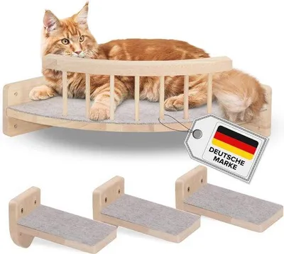 Produktbild von Katzenkletterwand mit Holz und Velourüberzug, 3 Stufen, Ecktischplatz, grau