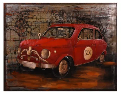 Produktbild von 3D-Metallbild rotes Auto - Stahl Bunt 7x80x100cm | Wandbild Wohnzimmerbild Dekobild Flur Büro