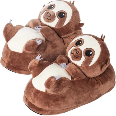 Produktbild von Corimori Süße Plüsch Hausschuhe (10+ Designs) Faultier „Henry“ Slipper Einheitsgröße 25-33,5 Uni Pantoffeln Braun