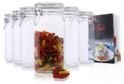 Produktbild von 6er Set Einmachglas Bügelverschluss Original Fido 1,5L Vorratsgläser incl. Bormioli Rezeptheft