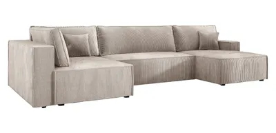 Produktbild von Ecksofa U form Schlaffunktion Cord COBRA XL 150x400 cm, Wohnlandschaft U form, Eckcouch U form, Sofa XXL, Polsterecke, Couch - Links Cremig PS100