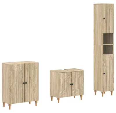 Immagine prodotto di Sistema di mobili da bagno in 3 pezzi, modello ALKMAAR, finitura rovere Sonoma