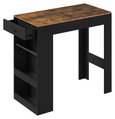 Produktbild von Küchentisch - Bartisch - 1 Schublade - 3 Ablagen - Weinregal - 100 x 50 x 100 cm - Für 2 Personen - Rustikbraun