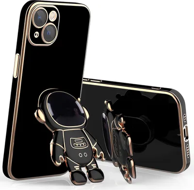 Produktbild von Astronaut Stand Telefon Fall für iPhone Serie Mini stoßfest Silikon Kickstand Cover Schwarz iPhone14 plus