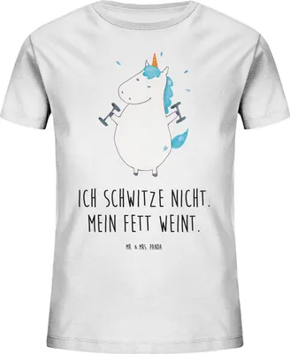 Produktbild von Mr. & Mrs. Panda Kleinkinder T-Shirt Einhorn Fitness 7-8 Jahre (122/128) - Weiß - Geschenk, Organic Kinder, Teenager, Unicorn, Abnehmen, Gym, Kindershirt, Bio, Baumwolle