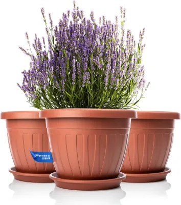 Produktbild von BigDean 3x Blumentopf mit Untersetzer rund ø40xH31 cm terracotta - wetterfester Pflanzkübel - Wasserablauf UV-beständig aus bruchsicherem Kunststoff