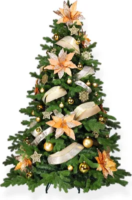Produktbild von Geschmückter künstlicher Weihnachtsbaum mit 142 Ornamenten GOLDEN THREE II 240 cm Baum mit Ständer und Weihnachtsornamenten