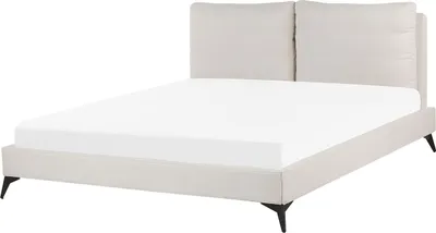 Produktbild von BELIANI Polsterbett Beige 180 x 200 cm Chenillegewebe Leinenoptik Mit Lattenrost Elegant Modern