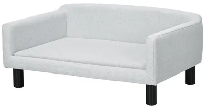 Productafbeelding van PawHut hondenbank, hondenmand, hondenbank van fluweel met rugleuning, houten poten, kattenbank voor middelgrote honden, 82 x 54 x 36 cm, lichtgrijs