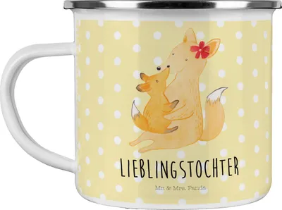Produktbild von Mr. & Mrs. Panda emaillebecher Fuchs Mama - Gelb Pastell - Geschenk, Umarmen, Muttertag, Mutter, Teetasse, Pott, becher emaille, Tasse, Haferl, Teebecher, Schoß